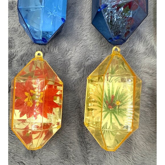 12 Vintage Jewel Brite Plastic Diamond-Shaped Ornaments Embedded Holiday Design - Picture 4 of 12